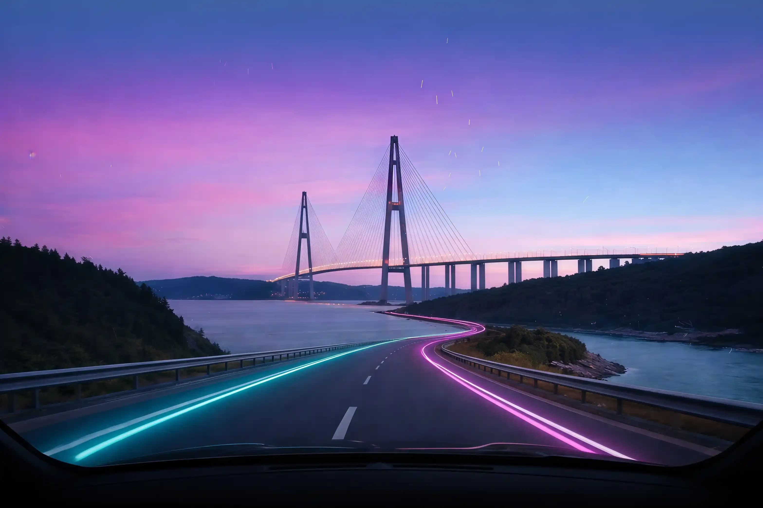 Мост и дорога на закате