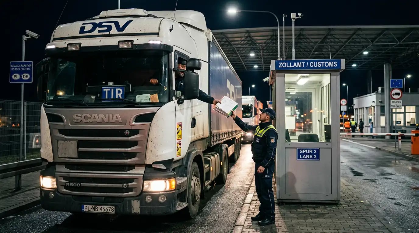 Международные грузоперевозки: фура у таможенного пункта ночью — Грузо-Механика